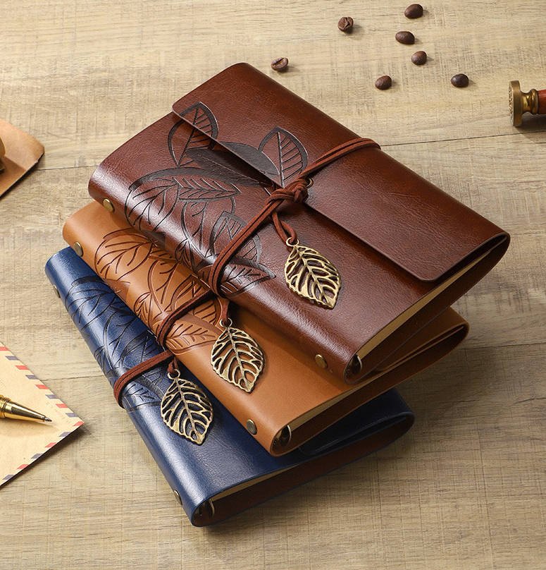 Retro Vintage Notebook with Leaf Pendant | Custom Notebook - SnowInk ...