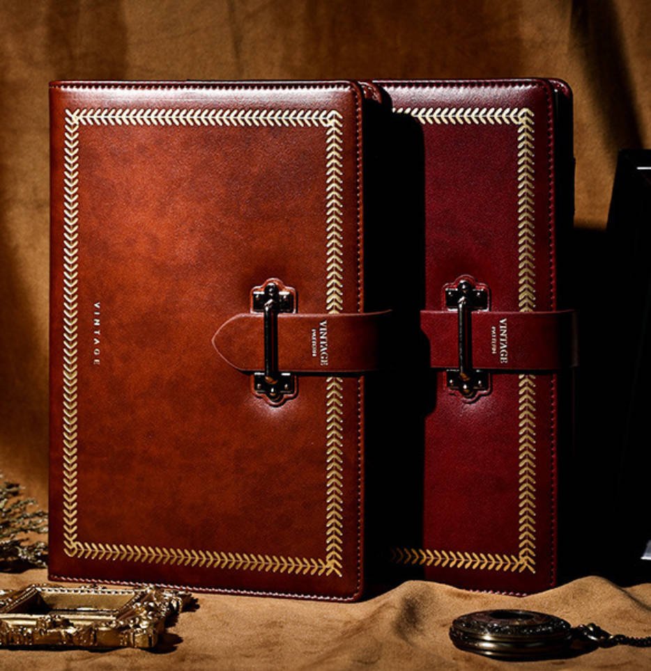 Vintage Textured PU Notebook with Classic Metal Clasp - SnowInk ...