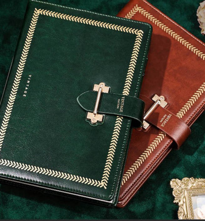 vintage textured pu notebook with classic metal clasp