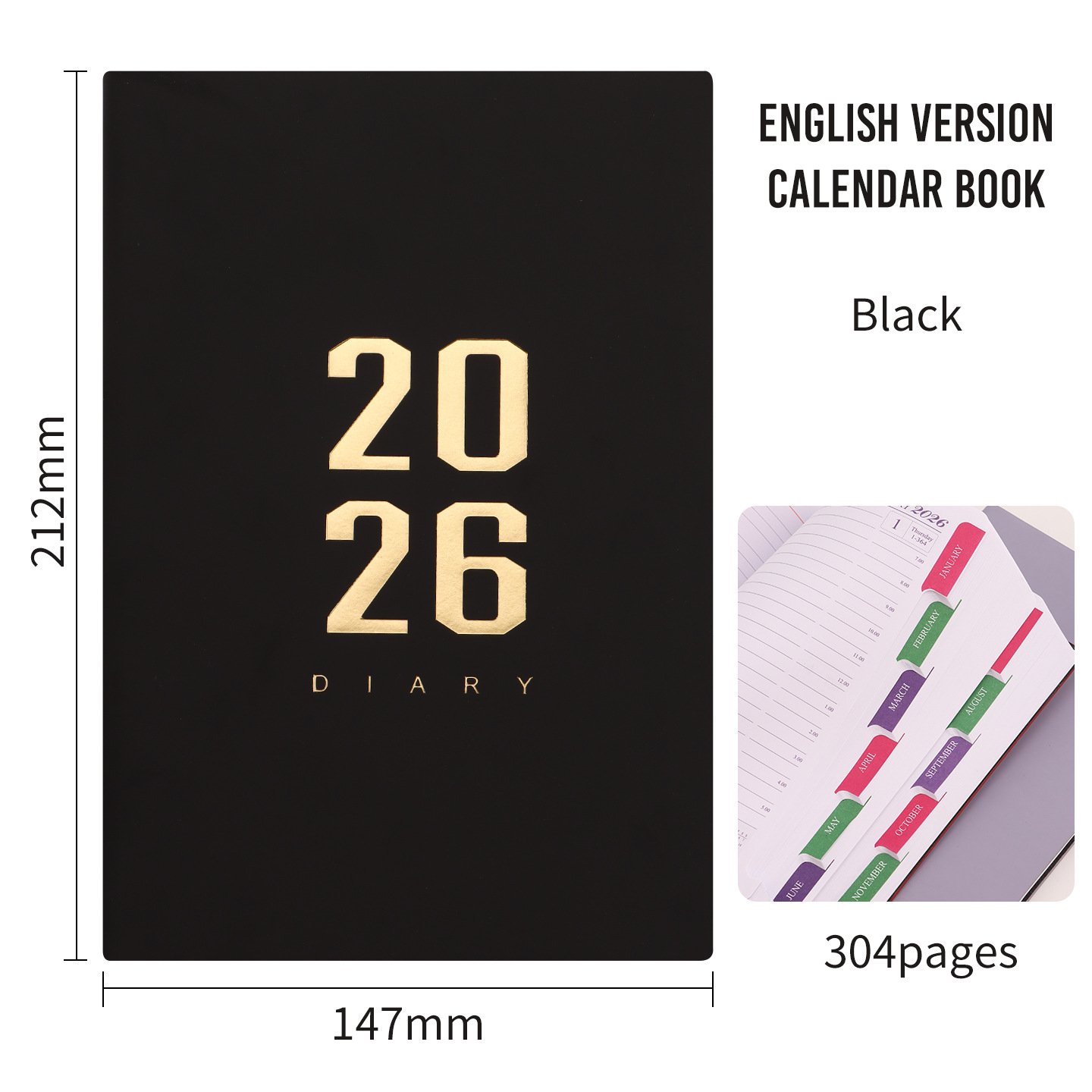 Gold Stamped 2026 Daily Planner - One Page Per Day | Custom Notebook ...
