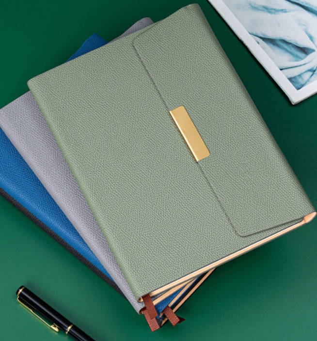 lychee pattern pu leather tri fold business notebook