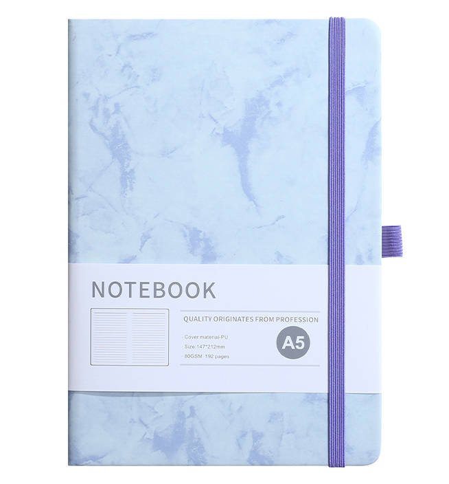 marble pattern notebook with elastic closure strap