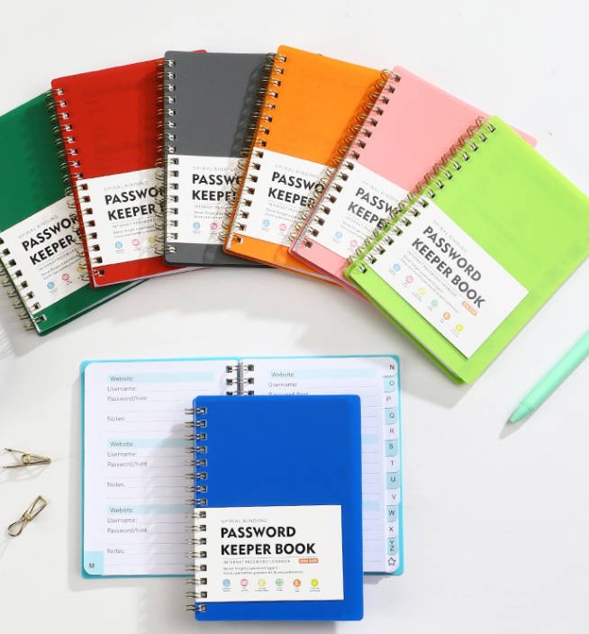 a6/b6 spiral notebook for passwords recording