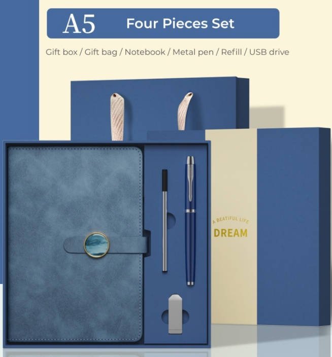 round clasp pu leather notebook gift set