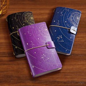 A6 Starry Sky PU Leather Travel Notebook with Gold Elastic Band, 96 Sheets (192 Pages), Lined/Blank/Grid Pages, for Stationery Wholesale