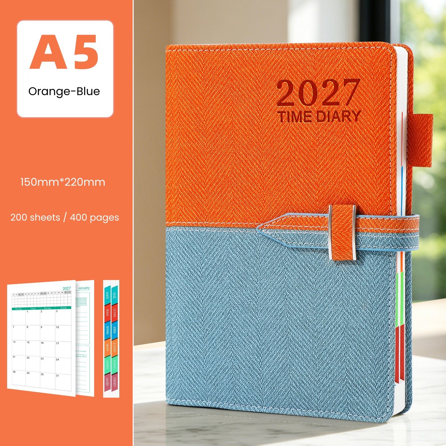 Fabric Textured Two-Tone Snap Closure 2027 Daily Planner - Image 2