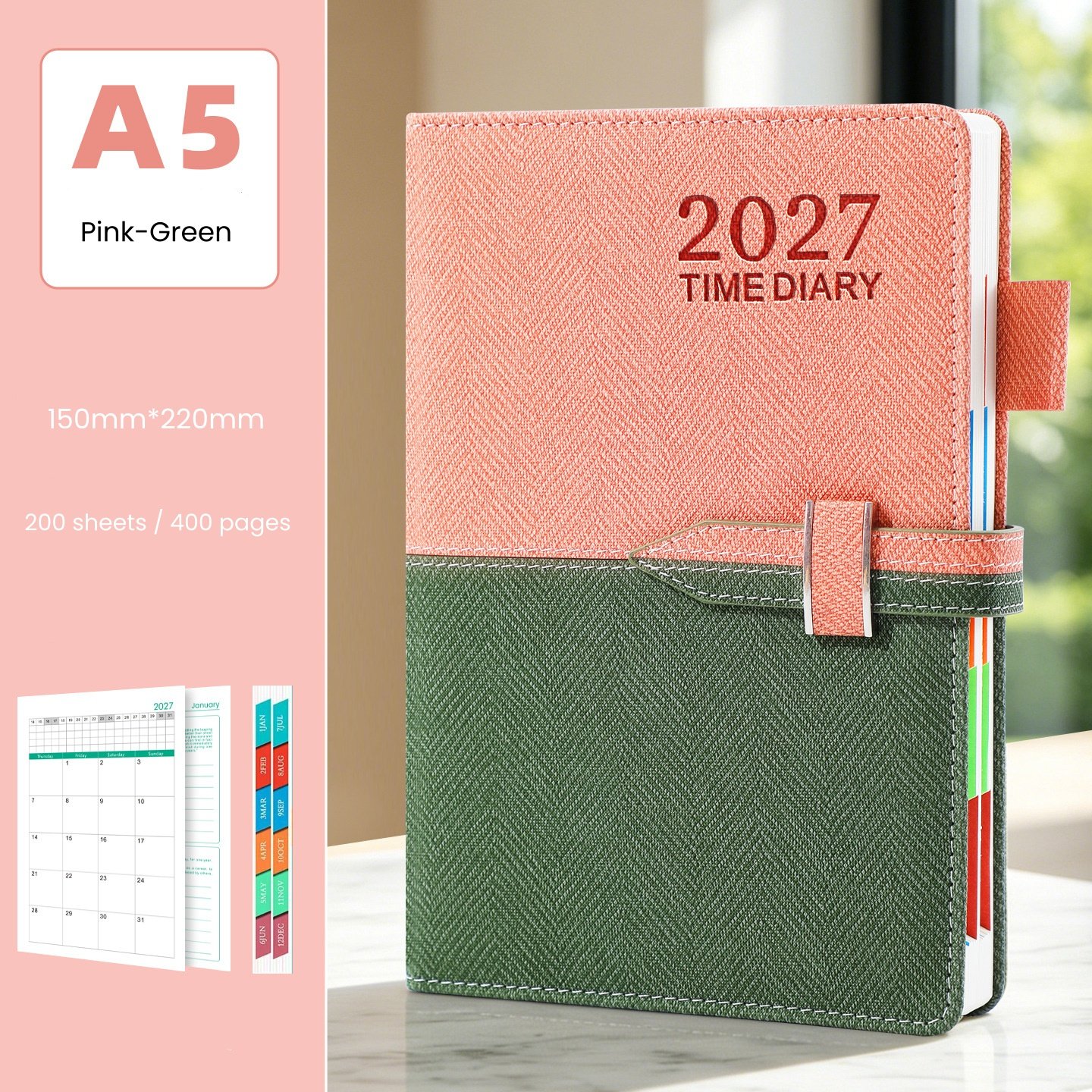 Fabric Textured Two-Tone Snap Closure 2027 Daily Planner - Image 3