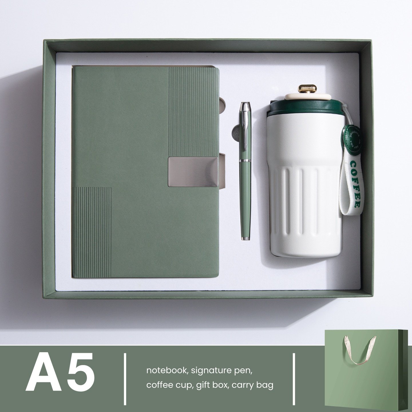 Embossed Vertical Stripe Metal Patch PU Business Notebook Gift Set - Image 11