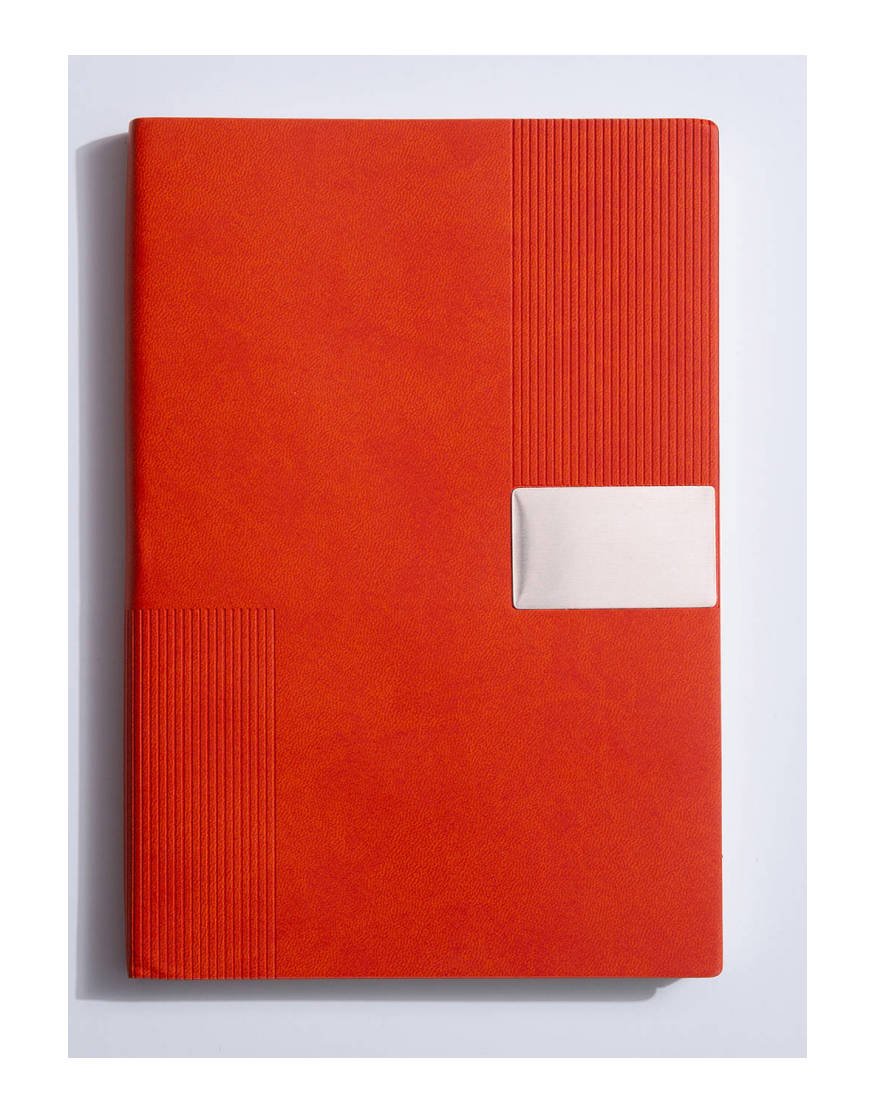 Embossed Vertical Stripe Metal Patch PU Business Notebook Gift Set - Image 4