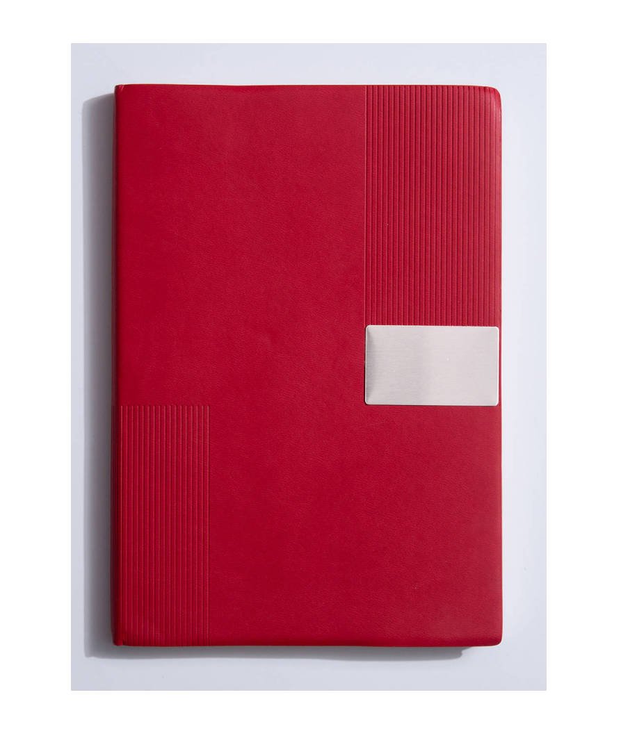 Embossed Vertical Stripe Metal Patch PU Business Notebook Gift Set - Image 2