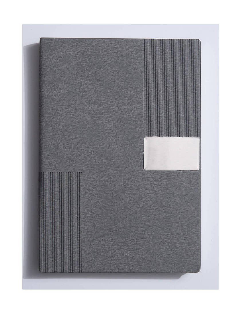 Embossed Vertical Stripe Metal Patch PU Business Notebook Gift Set - Image 3