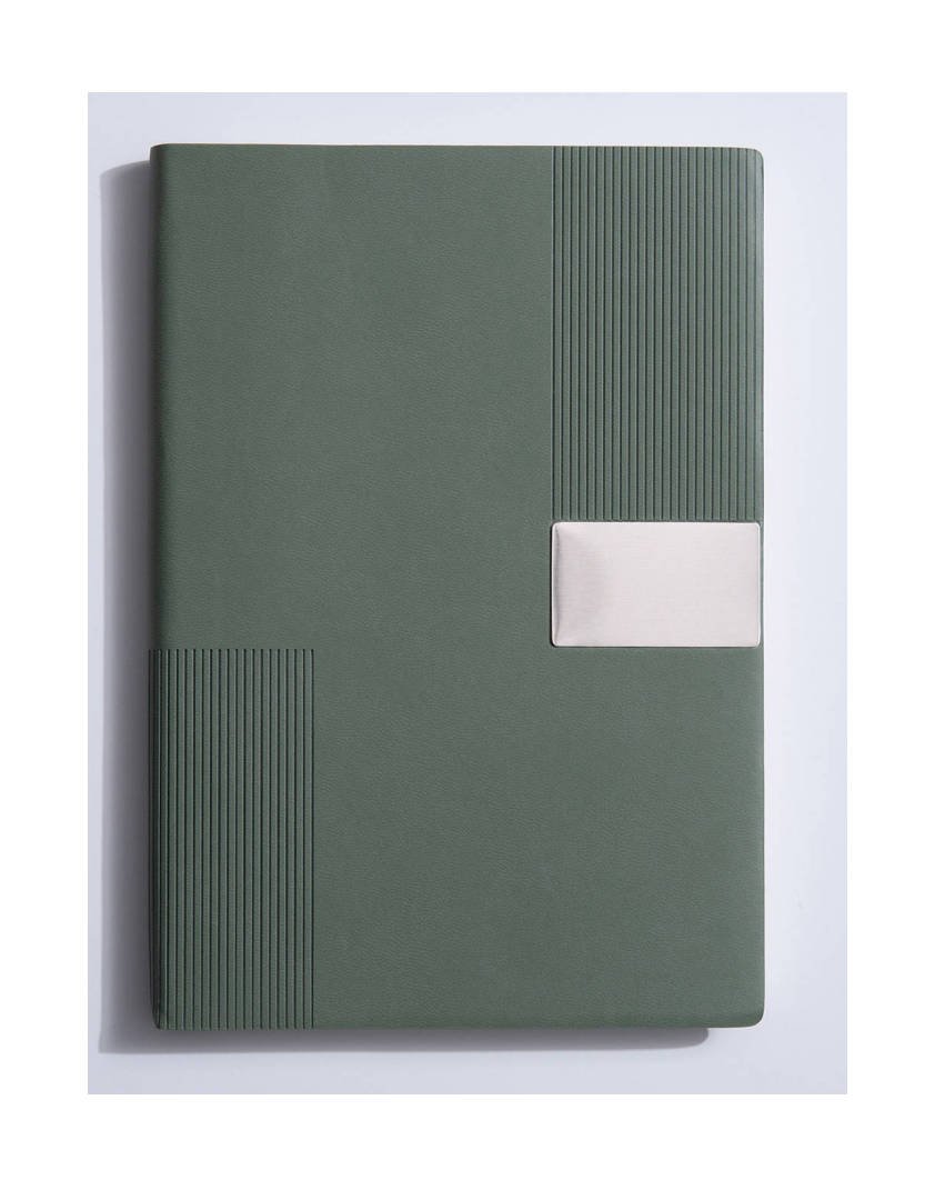 Embossed Vertical Stripe Metal Patch PU Business Notebook Gift Set - Image 5
