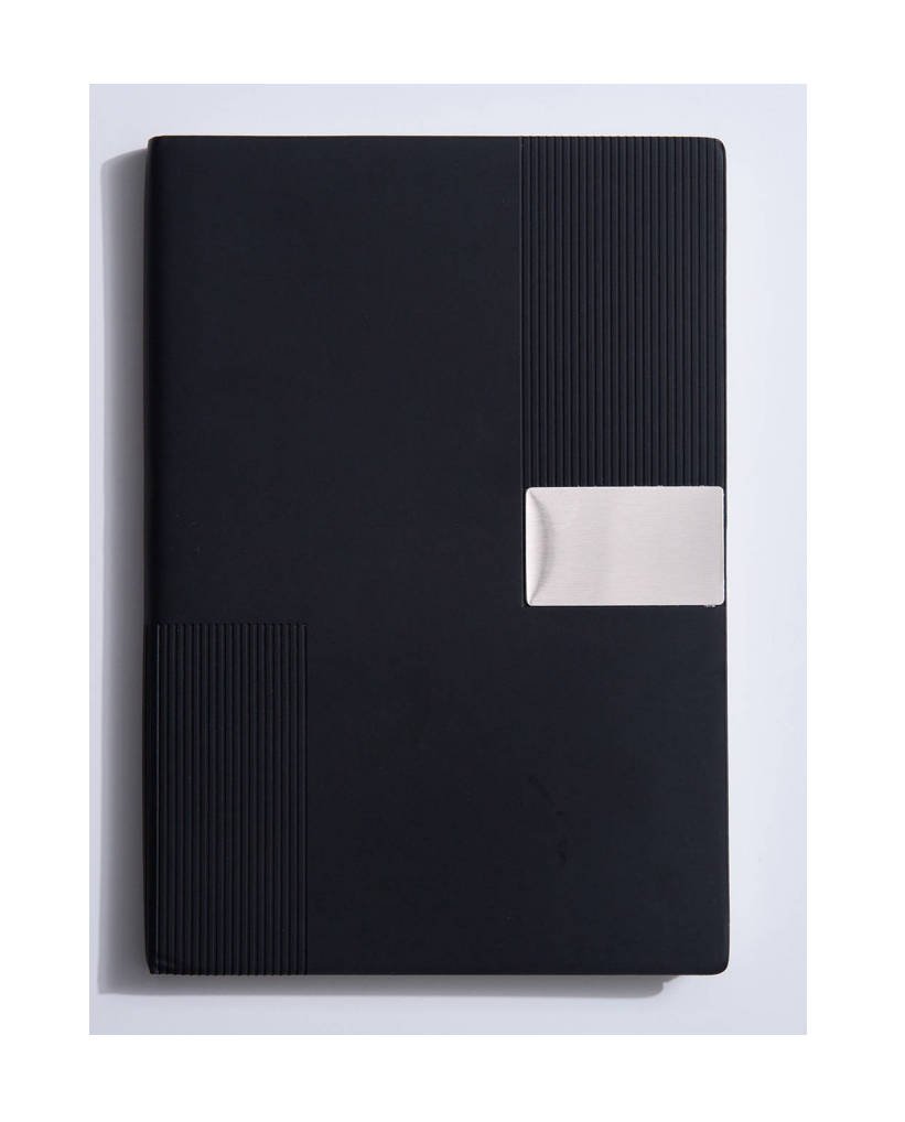 Embossed Vertical Stripe Metal Patch PU Business Notebook Gift Set - Image 6
