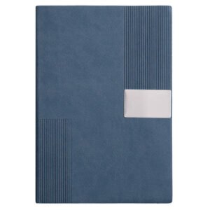 Embossed Vertical Stripe Metal Patch PU Business Notebook Gift Set